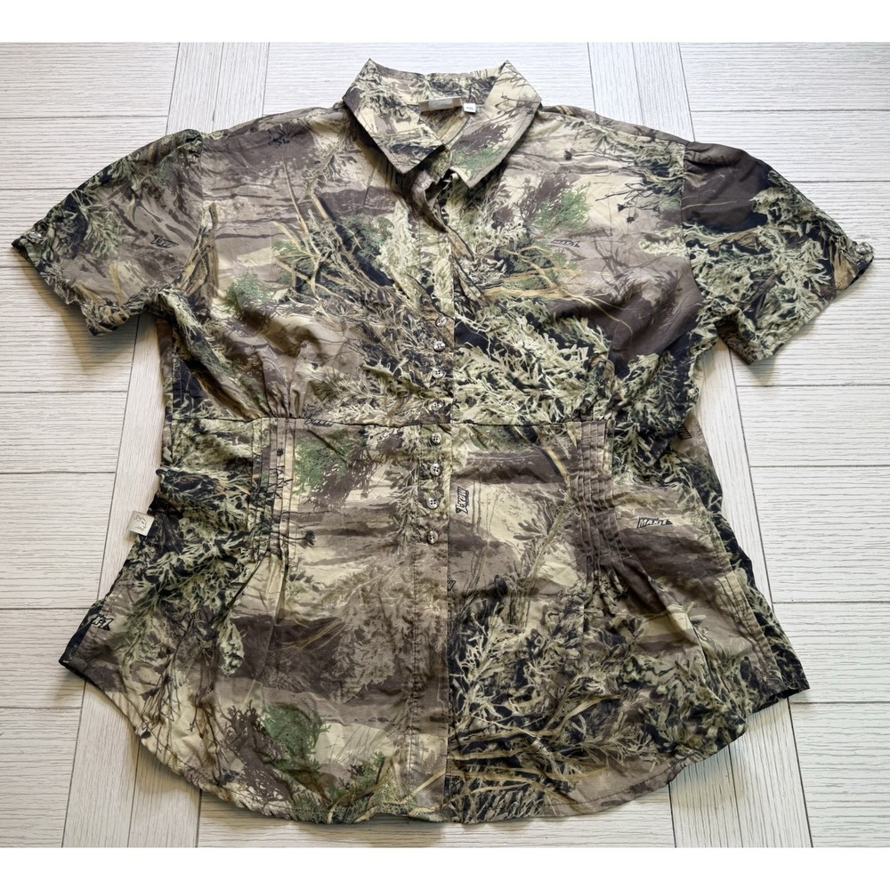 VTG SHE Safari Realtree AP Camo Hunting Shirt Women's XXL Button Up Short Sleeve